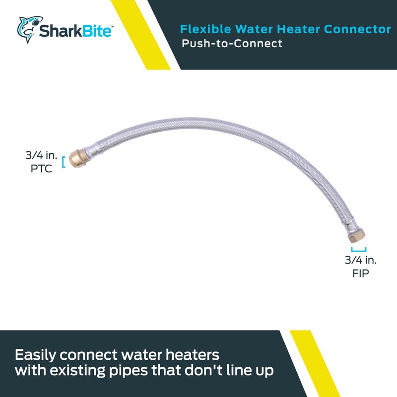 SharkBite 3/4 Inch x 3/4 Inch FIP x 24 Inch Stainless Steel Braided Flexible Water Heater Connector, Push To Connect Brass Plumbing Fitting, PEX Pipe, Copper, CPVC, PE-RT, HDPE, U3088FLEX24LF - Image 2